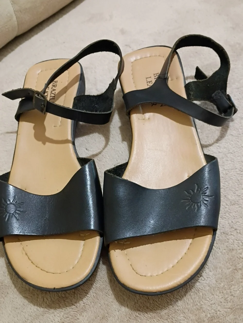 New Condition Women’s Black Leather Ankle-Strap Sandals